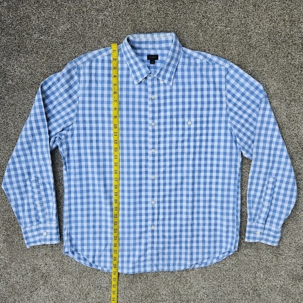 J Crew Classic Gingam Checkered Blue White Button Down Shirt 100% Cotton Mens XL